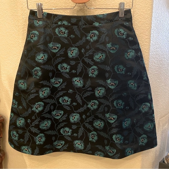NWT~J. CREW Women Green Black Floral Jacquard A-Line Skirt Size 2 - Picture 1 of 7